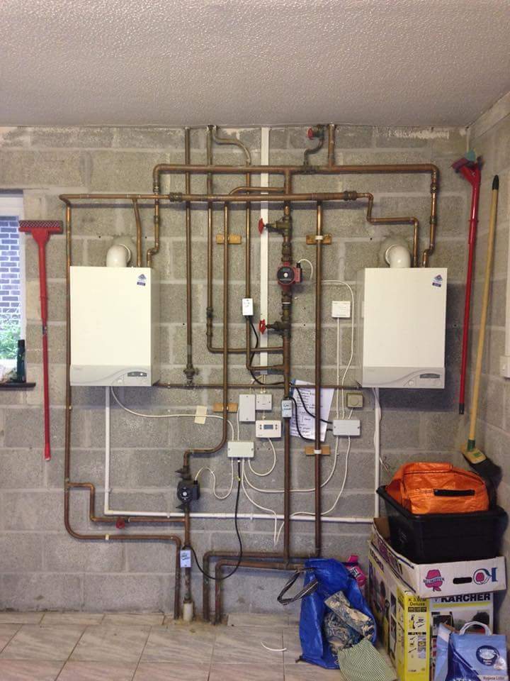 Twin boiler and copper pipework system installation